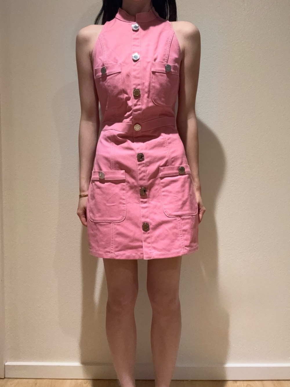 Balmain Pink Sleeveless Button-Front Mini Dress